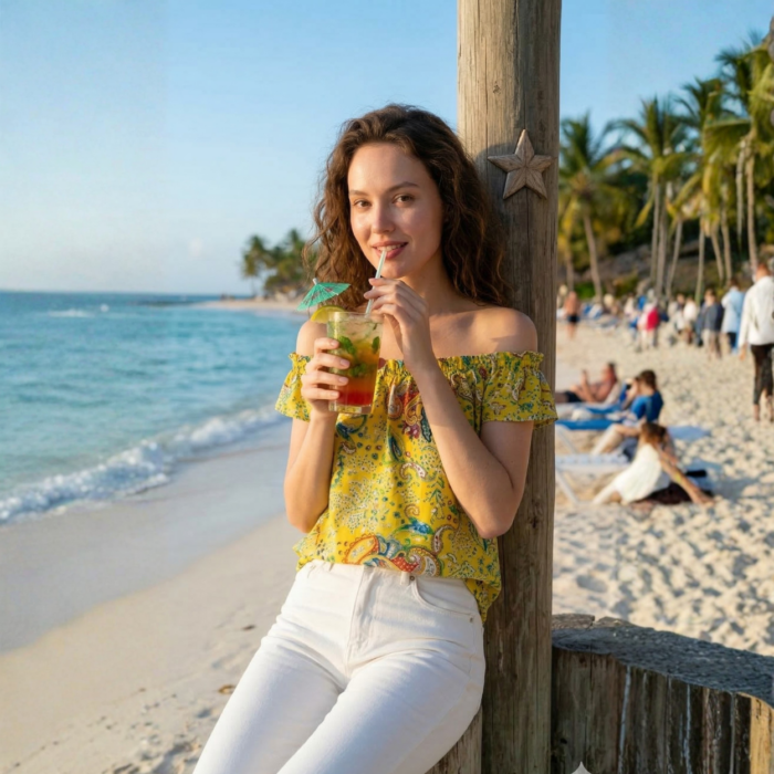 Blusa Rumbera Manga Corta Amarillo - Imagen 3