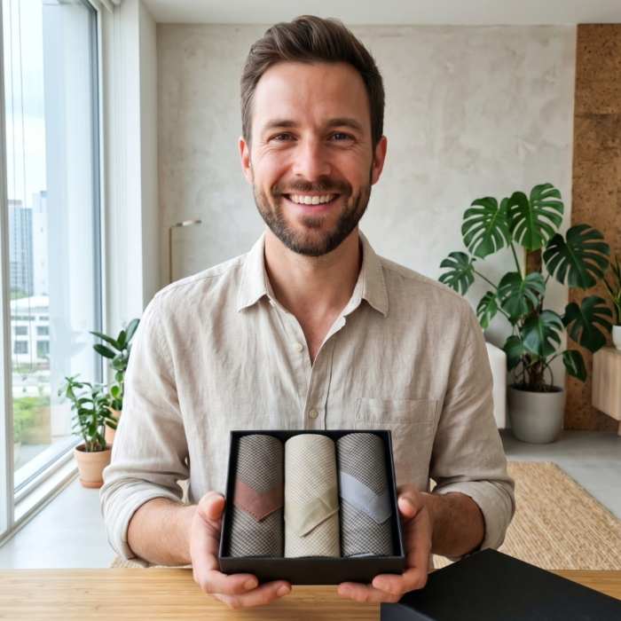 Pack x3 Pañuelos Hombre Marrón, Beige y Gris - Imagen 4