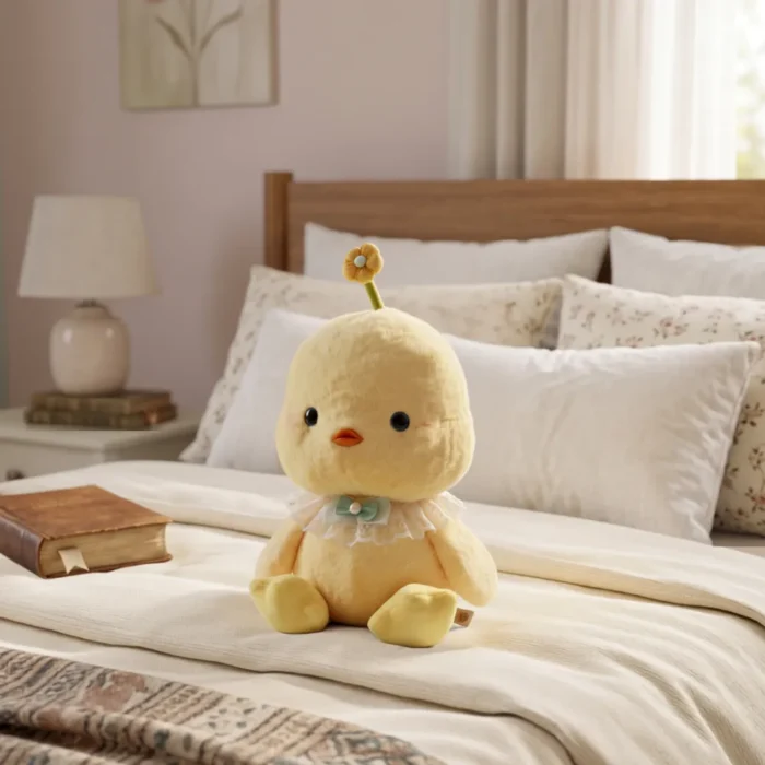 Peluche Pollito con Flor Amarillo 34 cm Importado - Imagen 4