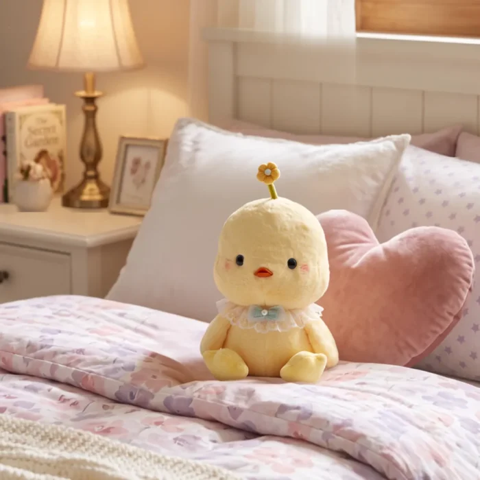 Peluche Pollito con Flor Amarillo 34 cm Importado - Imagen 2