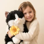 Peluche Gato Real con Girasol Antiestres con Sonido Negro y Blanco