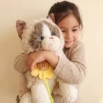 Peluche Gato Real con Girasol Antiestres con Sonido Negro y Beige