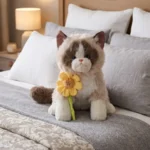 Peluche Gato Real con Girasol Antiestres con Sonido Negro y Beige - Imagen 2