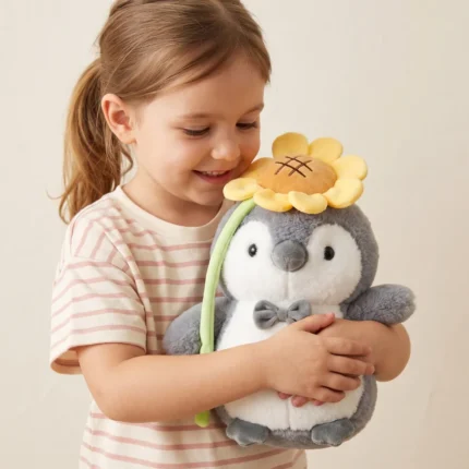 Peluche Pinguino Gris con Girasol 27 cm