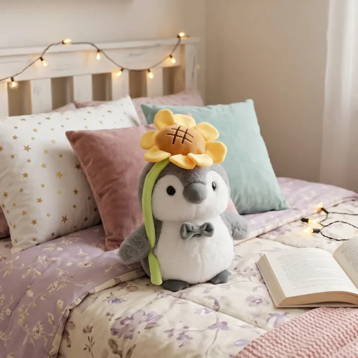 Peluche Pinguino Gris con Girasol 27 cm - Imagen 3